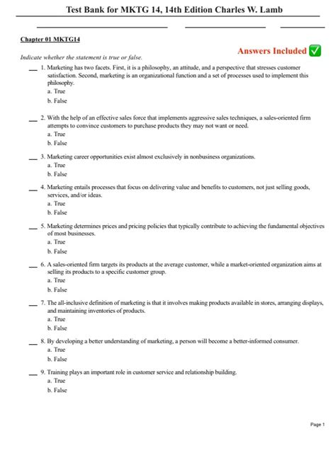 Test Bank For Mktg Th Edition By Charles W Lamb Mkt Stuvia Us