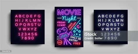 Template Desain Poster Movie Night Dalam Gaya Neon Neon Sign Light