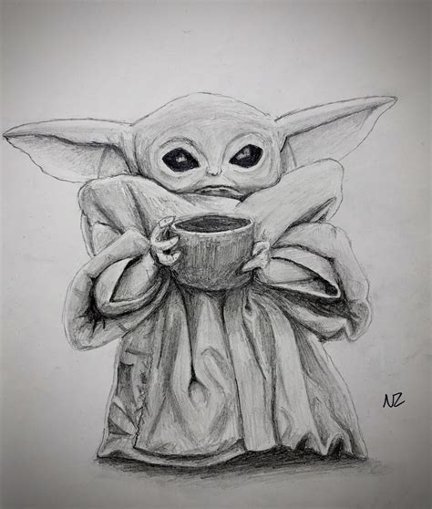 How To Draw Baby Yoda From The Mandalorian - 14 Baby Yoda Drawing ...