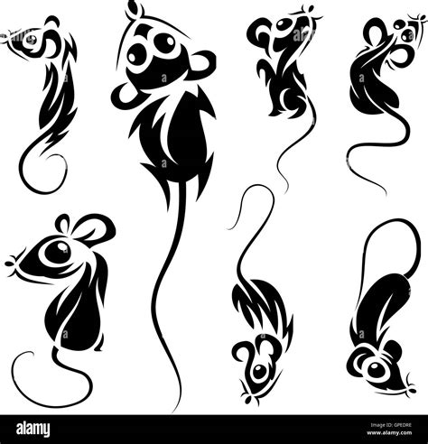 Set Of Comic Black Mice Vector Illustrations Stock Photo Alamy