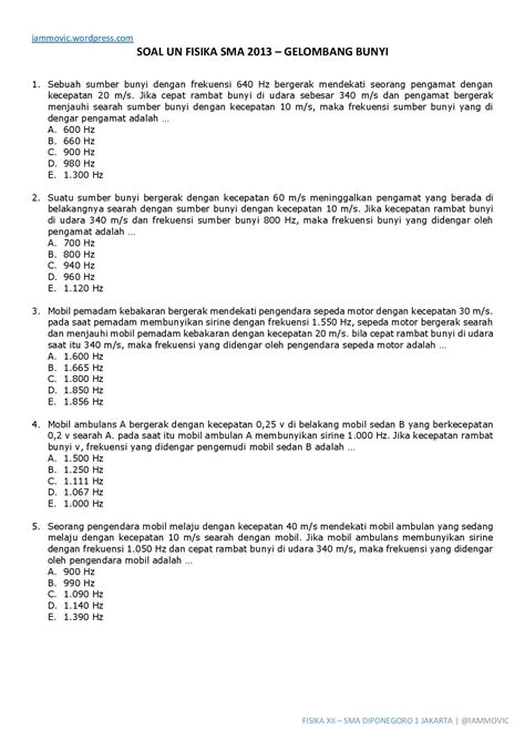 50 Contoh Soal Un Gelombang Bunyi Frankie Parsons