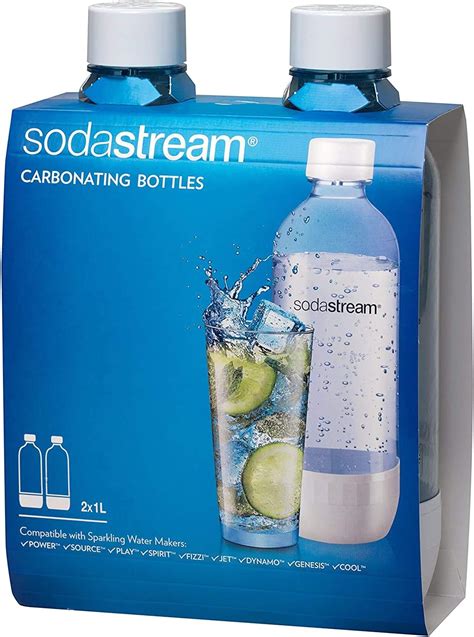 Amazon.com: Sodastream 1l Carbonating Bottles- clear/white Rounds (Twin ...