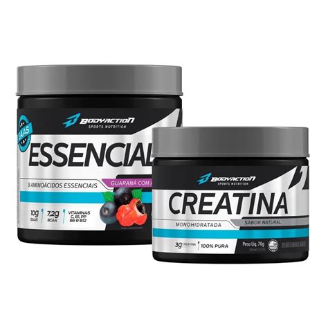 Kit Essencial 9 Eaa Aminoácidos Essenciais Creatina Body Action