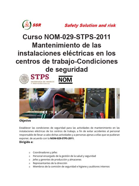 Temario Curso Nom 029 Stps 2011 Mantenimiento De Las Instalaciones