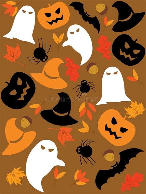 Halloween Spooky Pumpkin Spider Bat Witch Hat Seamless Pattern