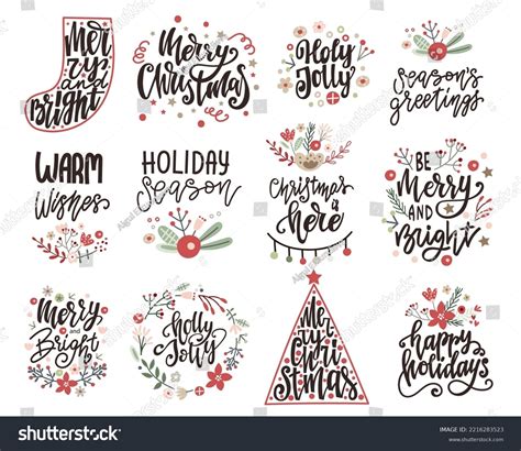 Set Christmas Lettering Quotes Vector Illustration Stock Vector