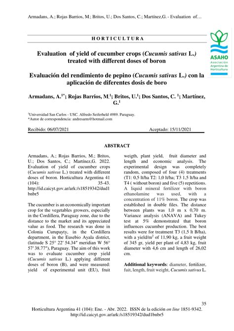 Pdf Evaluation Of Yield Of Cucumber Crops Cucumis Sativus L