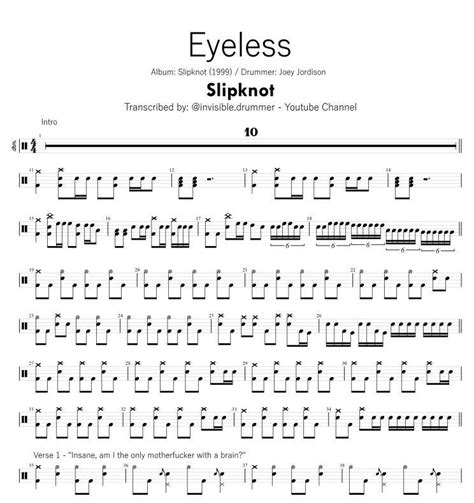 Eyeless - Slipknot - Drum Sheet Music - Smdrums – DrumSetSheetMusic