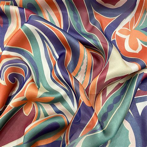 100 Silk Chiffon Fabric With Turquoise Orange Abstract Paisley Print