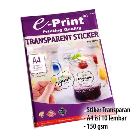 Jual Kertas Stiker Transparan A E Print Transparent Sticker Eprint