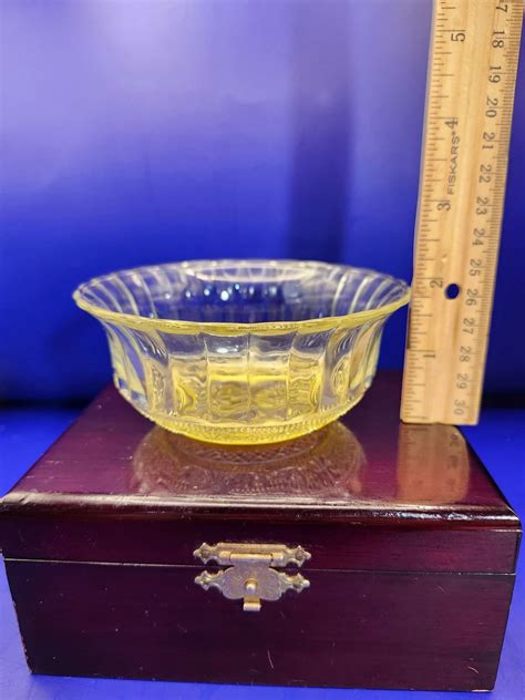 Mid Century Yellow Vaseline Glass Bowl Etsy