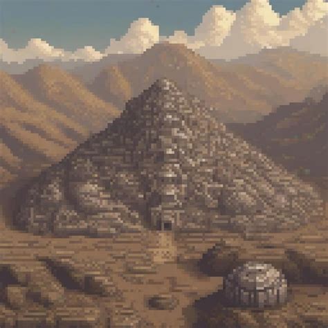 Stunning Pixel Art Depicting A Majestic Pyramid Surrounded By A Vast