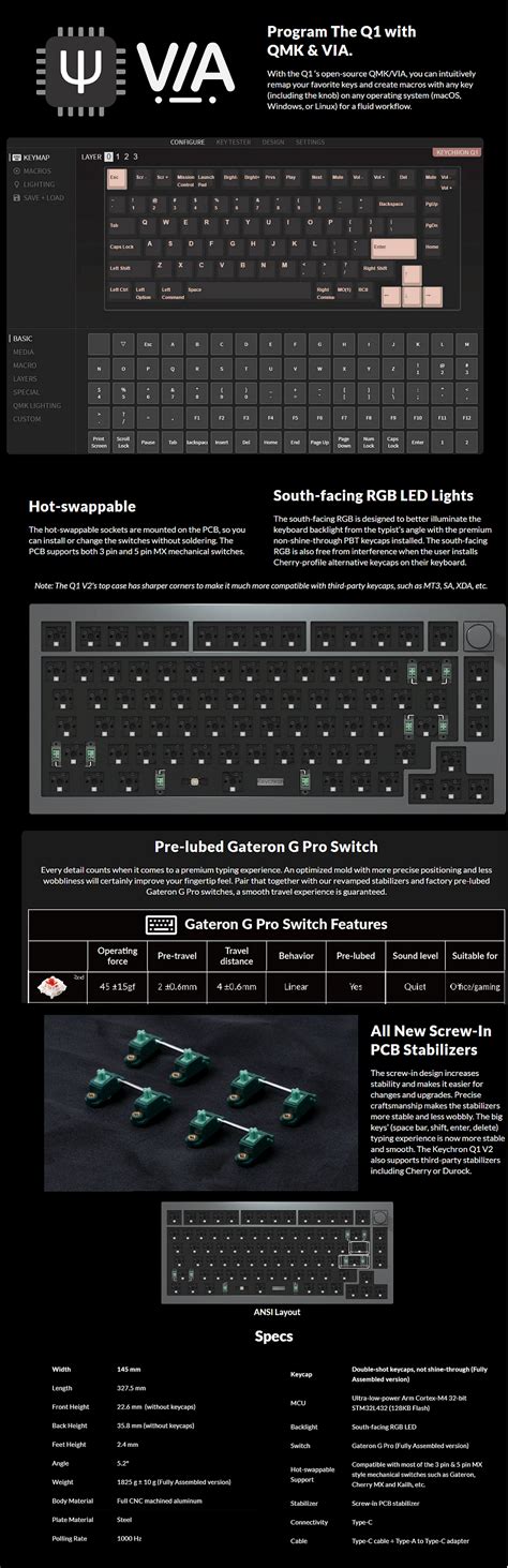 Keychron Q V QMK Custom Hot Swappable Mechanical Knob Version Keyboard Knob Version Grey
