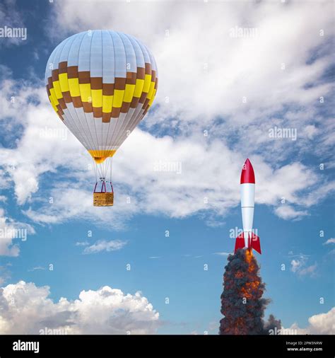 Air Balloon And Rocket With Smoke 3d Render Stock Photo Alamy