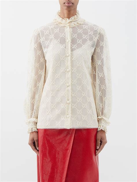 Gucci Gg Embroidered Lace Blouse Lyst