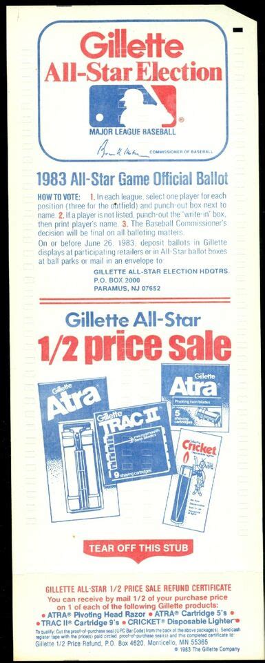 1983 MLB Baseball All Star Game Ballot Unused EBay