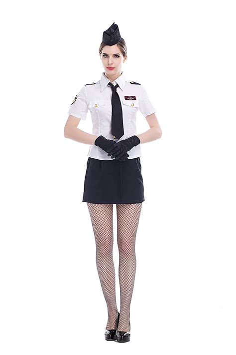 Adult Women Sexy Air Hostess Uniform Flight Stewardess Costume Navy