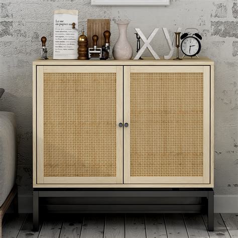 AWQM Buffet Cabinet With Storage Rattan Cabinet Rattan Sideboard Buffet