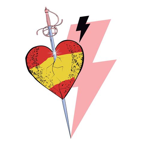 T-shirt design of a heart with the colors of Spain pierced by a sword