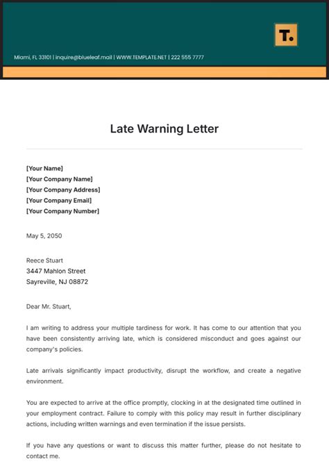 Free Late Warning Letter Template Edit Online And Download