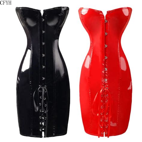 Vestido Sexy G Tico Punk Para Mujer Cors Steampunk Wetlook De Vinilo