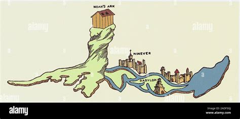 Medieval Map Showing Noahs Ark On Mount Ararat And The Ancient Cities