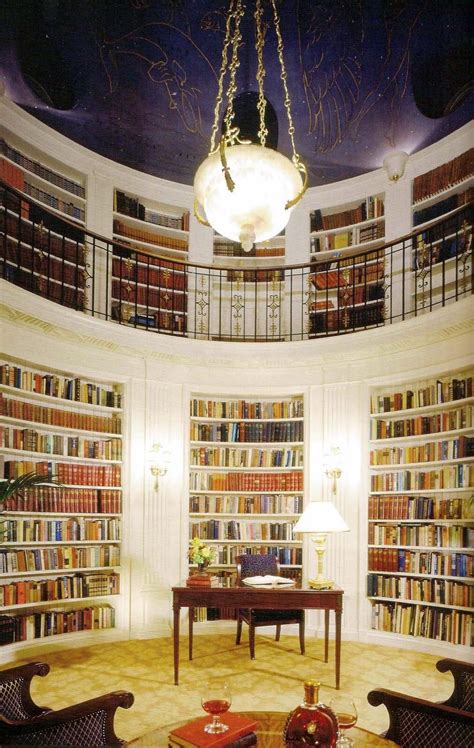 Two Story Circular Library With Gold Leaf Painted Ceiling In The