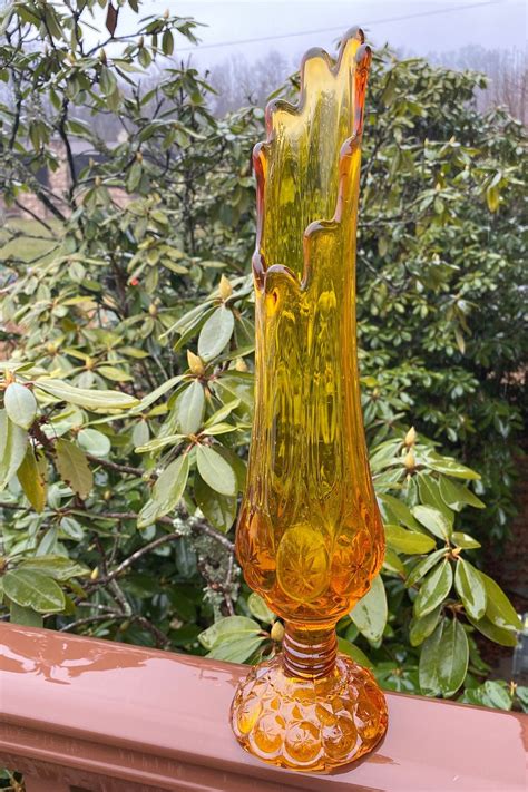 Vintage Moon And Star Yellow Swung Vase Kanawha Glass 14 Etsy