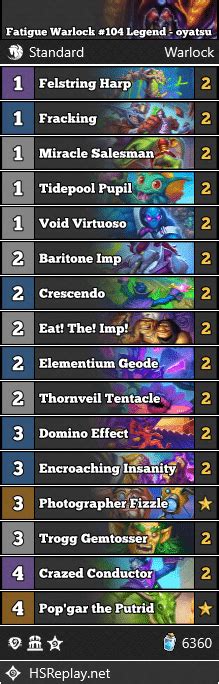 Fatigue Warlock 104 Legend Oyatsu Hearthstone