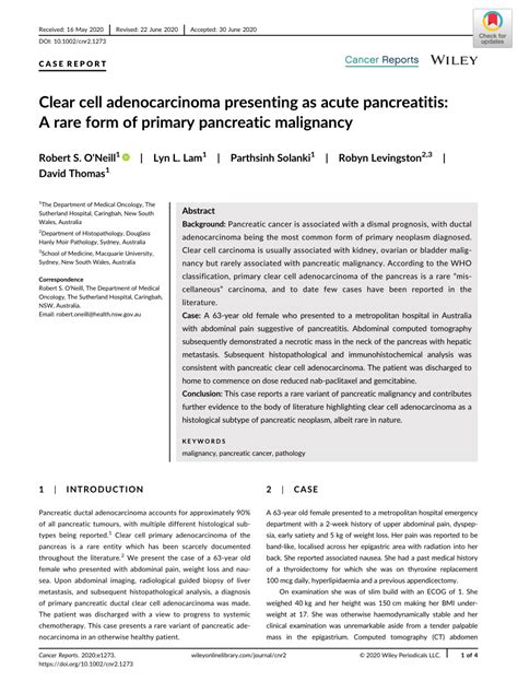 PDF Clear Cell Adenocarcinoma Presenting As Acute Pancreatitis A