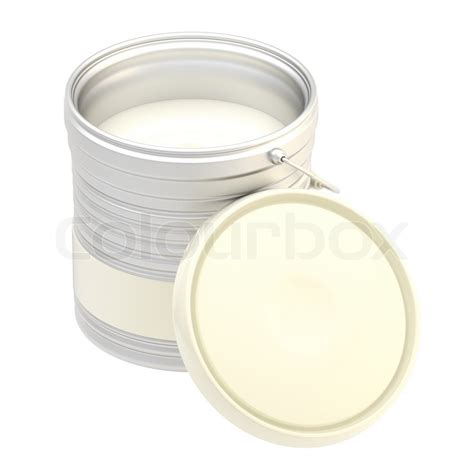 Glossy metal white paint bucket isolated on white | Stock Photo | Colourbox