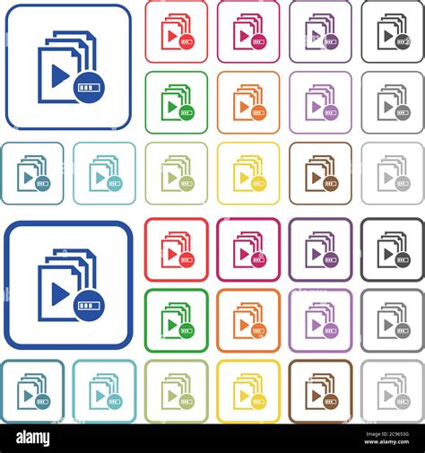 Processing Playlist Color Flat Icons In Rounded Square Frames Thin And