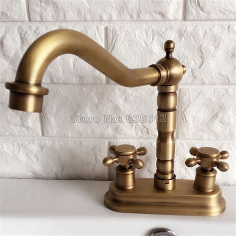 Bathroom Basin Faucet Dual Handle Antique Brass Vessel Sink Mixer