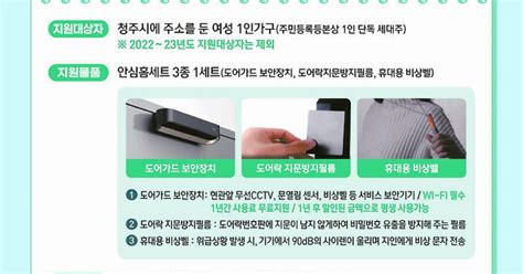 청주시 여성 1인 가구에 안심홈세트범죄피해가구 우선 지원