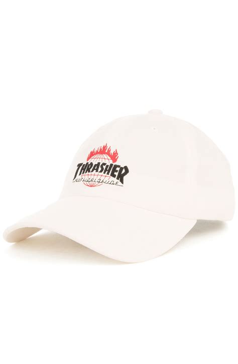 Huf The Thrasher Tds Curved Visro 6 Panel In Ht65m03 Wht Shiekh