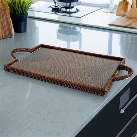 Rattan Island Rattan Rectangular Cheese Tray With Glass Insert Direct