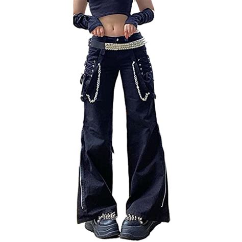 Nufiwi Women Gothic Cargo Pants Loose Low Waist Trousers Wide Want It All