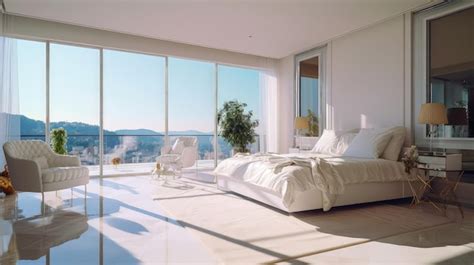 Premium Photo A Bedroom With A Large Window That Has A View Of The