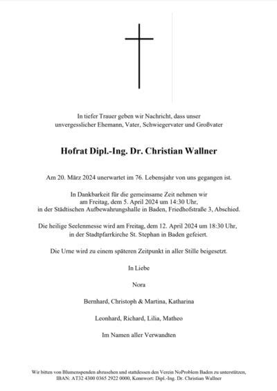 Hofrat Dipl Ing Dr Christian Wallner Verstorben News Aktuelle News