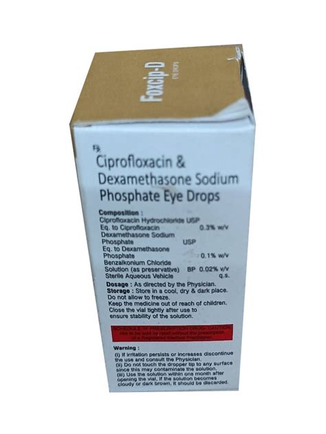 Foxcip D Ciprofloxacin And Dexamethasone Sodium Phosphate Eye Drops At