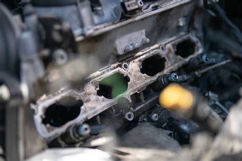 Dirty Intake Manifold Close Up Of Dirty Intake Manifold Ports Engine