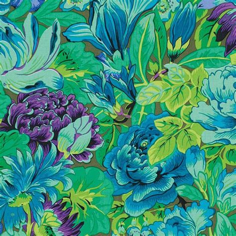 Kaffe Fassett Flowers Lavinia Green Free Spirit Fabric Etsy Kaffe Fassett Free Spirit