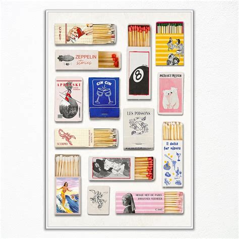 Perasi Vintage Matchbook Canvas Wall Art Retro Iconic Matchbox Print Funky Blue