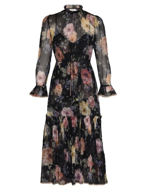 Luminosity Tubular Midi Dress Multi Floral Black Online Zimmermann