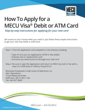 Fillable Online How To Apply For A Mecu Visa Debit Or Atm Card Fax