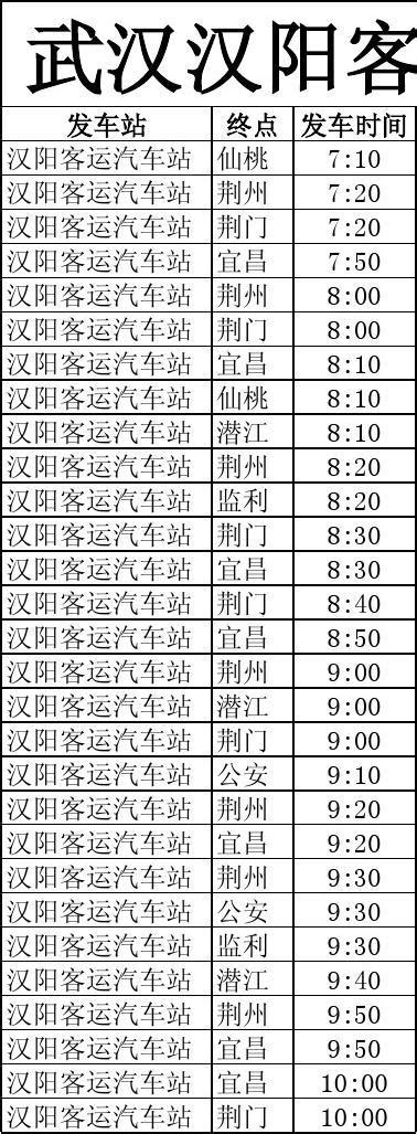 武汉汉阳客运汽车站时刻表word文档免费下载亿佰文档网