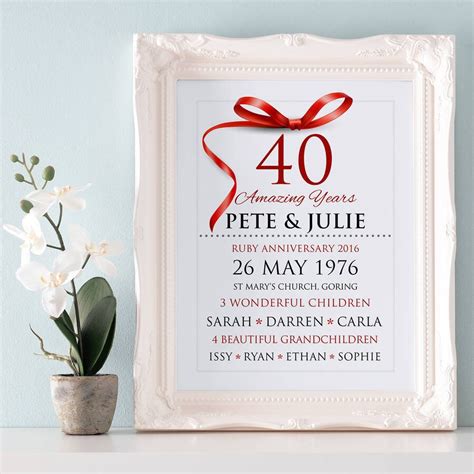 Personalised Ruby Wedding Anniversary Typography - Etsy