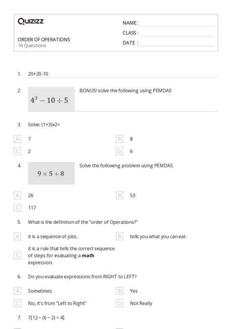 50 Evaluating Expressions Worksheets For 1st Grade On Quizizz Free