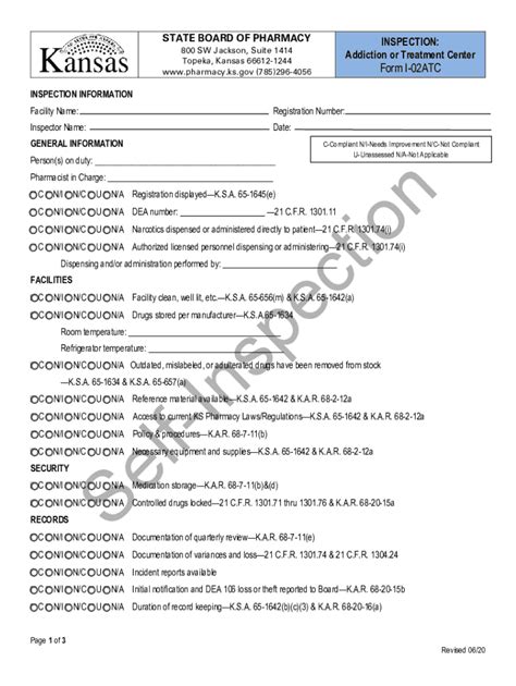 Fillable Online PDF I 02C Compounding Inspection Form Kansas Board Of