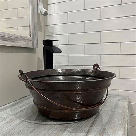 Simplycopper 15 Round Copper Vessel Bucket Bathroom Sink With Pop Up Drain Wayfair